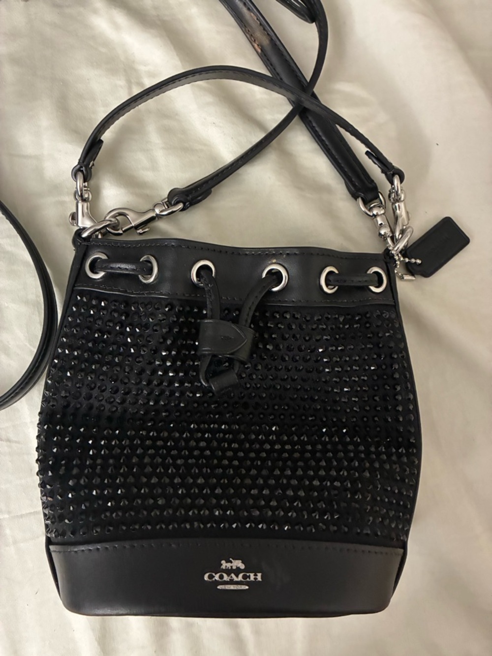 Coach Black Studded Leather Drawstring mini Bucket Bag - Picture 5 of 8